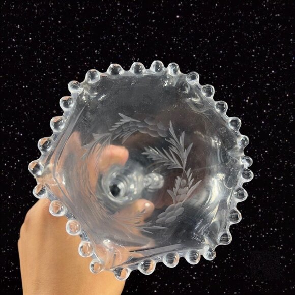 Imperial Candlewick Clear Flower Vase Ruffled Rim Etched Flowers Clear Vintage - Picture 10 of 12